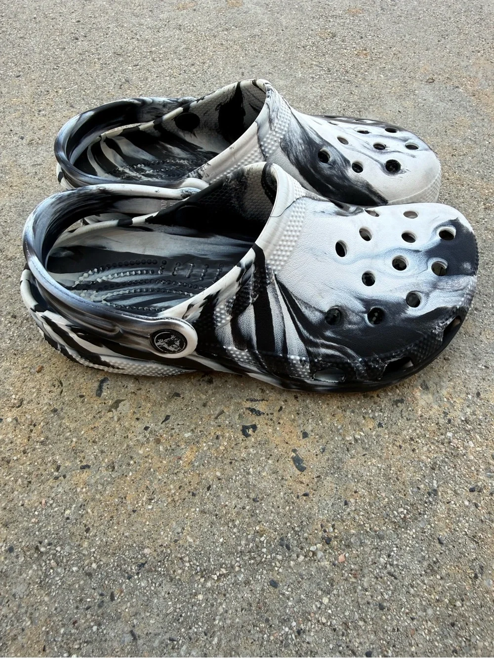Classic Marbled Crocs Clogs Size 5 big kids Black White